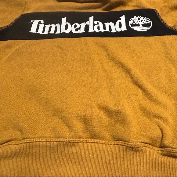 Timberland Logo Pullover Hoodie size M 10-12 Mustard Yellow Cotton Blend Youth - Picture 8 of 8